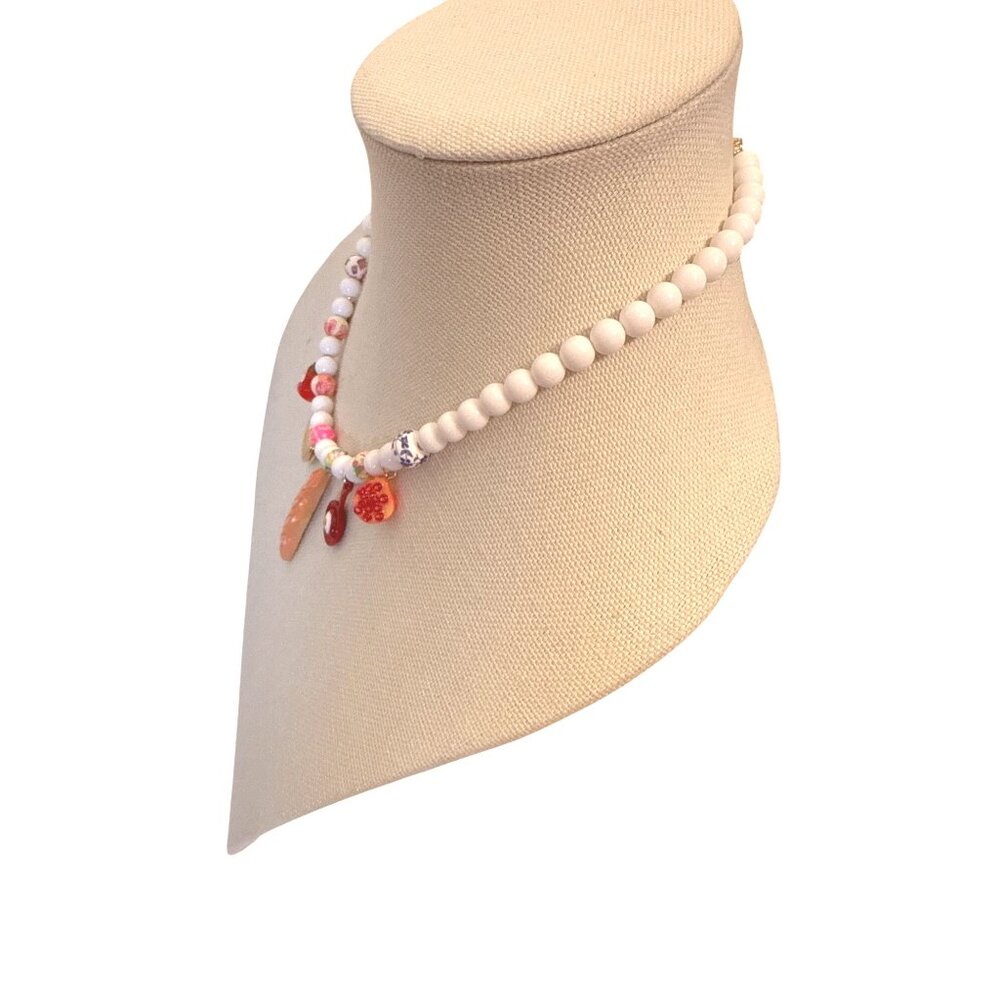 Handmade Beaded Necklace With White Beads & Assorted Fruit-Themed Charms Includi - Picture 5 of 6